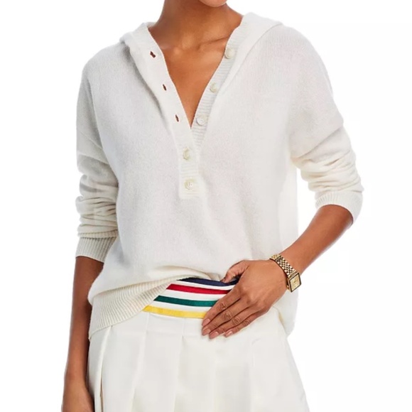 Luxurious 100% Cashmere Hooded Henley Sweater By Aqua in Blue - Picture 6 of 7